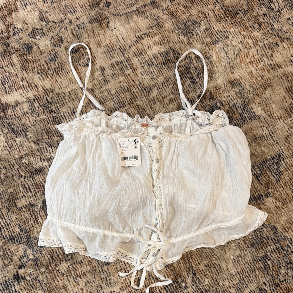 Free People White Lace Trim Crop Top